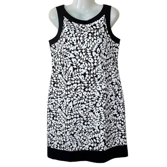 Willow Glenn New York Stretch Sleeveless Floral Shift Dress Blk White Size 8 - Picture 1 of 8